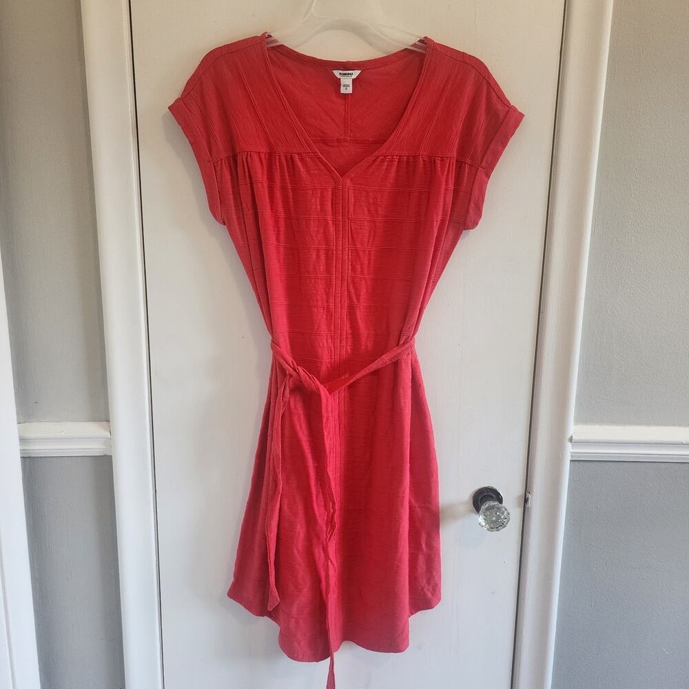 Sonoma Goods For Life Red T-Shirt Dress Size Small Pockets Knee Length Belted